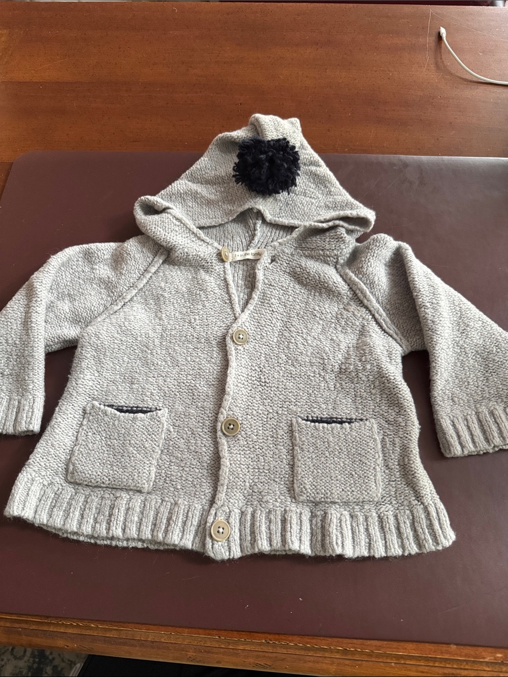1+ In The Family Hooded Knit Cardigan sweater Light Gray 12 Months